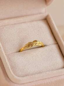 1pc 925 Sterling Silver Luxurious Vintage Feather Plain Gold Ring For Women Daily Commuter Decoration Rings Party Accessory Ladies High Quality Ring Fine Jewelry Gift