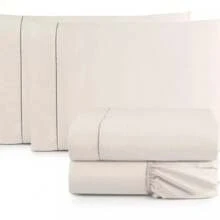 4-Piece King Size Sheet Set, Double Queen Size Percale, 200 Thread Count, 100% Plain Cotton, With Elastic, Soft Touch - 稻草 - 查看 1