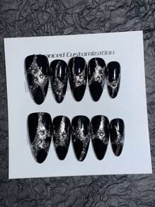 10 pièces de faux ongles portables faits à la main. Forme d'amande, design d'ongles œil de chat à effet lumineux, design élégant et simple de haute qualité, ongles personnalisés avec graffiti de dessin animé et couleurs flashy, faux ongles couvrant entièrement les ongles, ongles Y2K, ongles à relief