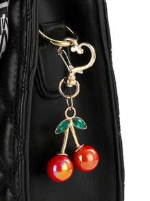 心形镶钻樱桃钥匙扣，创意红樱桃形锌合金钥匙圈，时尚水果风格珠宝配饰，可作为女士包包或汽车钥匙，生日/派对礼物，适合日常使用，可爱情人节情人 - 彩色 - 查看 1