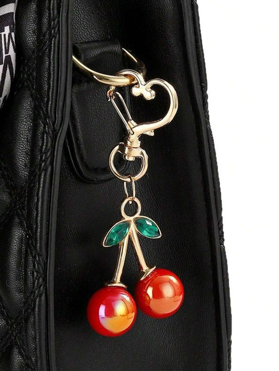 心形镶钻樱桃钥匙扣，创意红樱桃形锌合金钥匙圈，时尚水果风格珠宝配饰，可作为女士包包或汽车钥匙，生日/派对礼物，适合日常使用，可爱情人节情人 - 彩色 - 查看 1