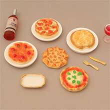 5pcs/Set Realistic Miniature Pizza Model Toys, Fruit Pizza Plate And Tableware Props For Photography Backdrop - Various - View 3