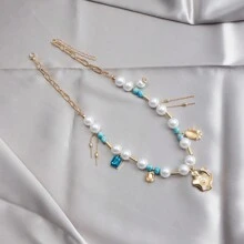 1pc Women's Personalized Pearl Beaded Choker Necklace - Shell - View 5