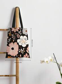 1 Stück Blumen Muster Handtasche, Schultertasche mit großer Kapazität, Damen Lässig Tragetasche, Segeltuch Tasche für Arbeit, Schule, Einkaufen