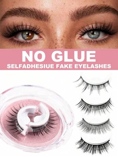 1pair Self-Adhesive False Eyelashes, Glue-Free DIY Lashes, Easy To Wear ,Natural Soft Reusable Lashes For Beginner Strip Lashes,Lashes,Eyelashes,Fake Lashes