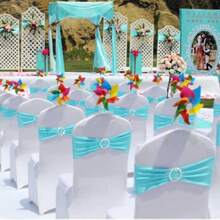 10pcs Metallic Foil Chair Sash, Chair Bow Tie Decor, Elastic Band With Buckle Slider, Bow Tie-Free Chair Back Flowers, Chair Cover Decoration, Suitable For Wedding Party Events, Banquet Decor