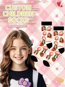 1 Pair Of Customized Face Children's Mid Tube Socks, Put Any Face On Socks,Boy And Girl, Personalized Socks For With Photos, Interesting Customized Picture Pairs With Medium To Long Socks, Suitable For Valentine's Day, Birthdays, Gift Giving - Multicolor - View 1