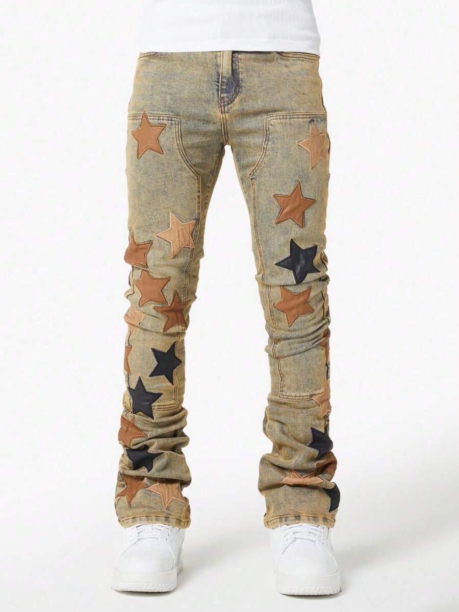 Men's Casual Embroidered Versatile Jeans - Multicolor - View 1