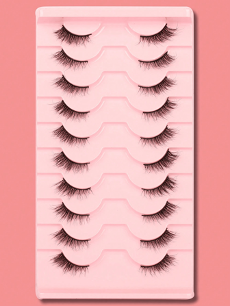 10 Pares de pestañas postizas negras de estilo ojo de gato naturalmente cruzadas y largas, esenciales para el maquillaje diario y las citas