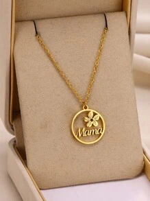 1 件时尚字母妈妈心形项链几何妈妈吊坠项链 18K 镀金母亲节珠宝日常生日礼物送给妈妈 - 多色 - 查看 2