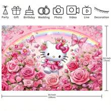 Sanrio 1 Pezzo di Licenza Bandiera Decorativa di Sfondo per Feste di Compleanno a Tema Cartone Animato con Gatto Bianco, Rosa e Arcobaleno, Perfetto Elemento Decorativo per Decorazione di Camera da Letto, Doccia, Foto, 210x150x100/100x75 cm