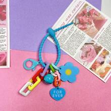 创意糖果色花心吊坠钥匙扣可爱小花朵钥匙圈包包挂件配饰夏季