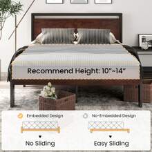 SHA CERLIN 14 Inch Twin/Full/Queen/King Size Metal Platform Bed Frame With Wooden Headboard And Footboard, Mattress Foundation, No Box Spring Needed, Large Under Bed Storage, Non-Slip Without Noise, Mahogany - Mahogany - View 6