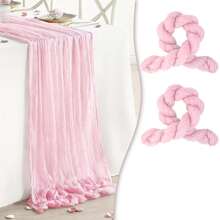 2 peças de toalha de mesa transparente estampada com queijo boho, 35 polegadas (88,9 cm) e 118 polegadas (300 cm) de tecido longo para queijo para chá de bebê, casamento, noiva, aniversário, decoração de festa