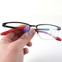 光致变色渐进多焦点阅读眼镜，金属柔性半框双光眼镜，防蓝光，视野清晰，男女通用 - 白色 - 查看 7