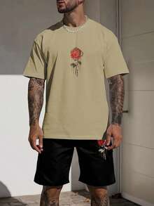 Pink Flower T-Shirt And Bermuda Shorts Set For Men's Fashion