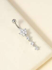1 件不锈钢梅花锆石镶嵌肚脐环，女士日常佩戴肚脐环