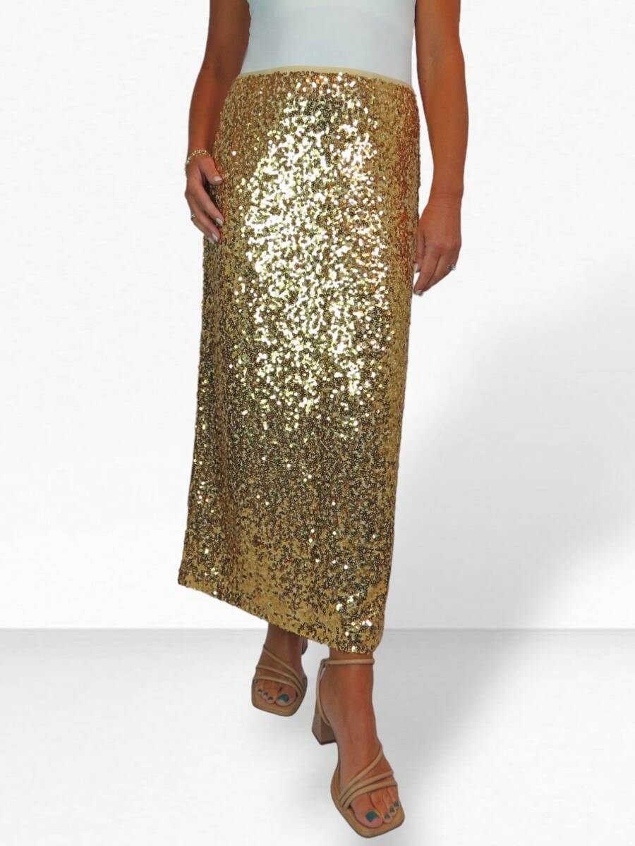 Paulo Due Sequin Maxi Skirt With Side Slit - Gold - View 1
