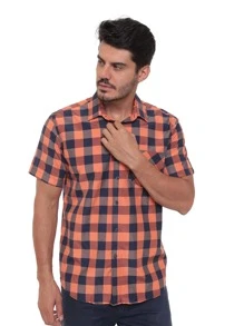 Rand paul Men's Plaid Shirt Casual Slim Fit Short Sleeve With Pockets Imported - trái cam - Xem 3