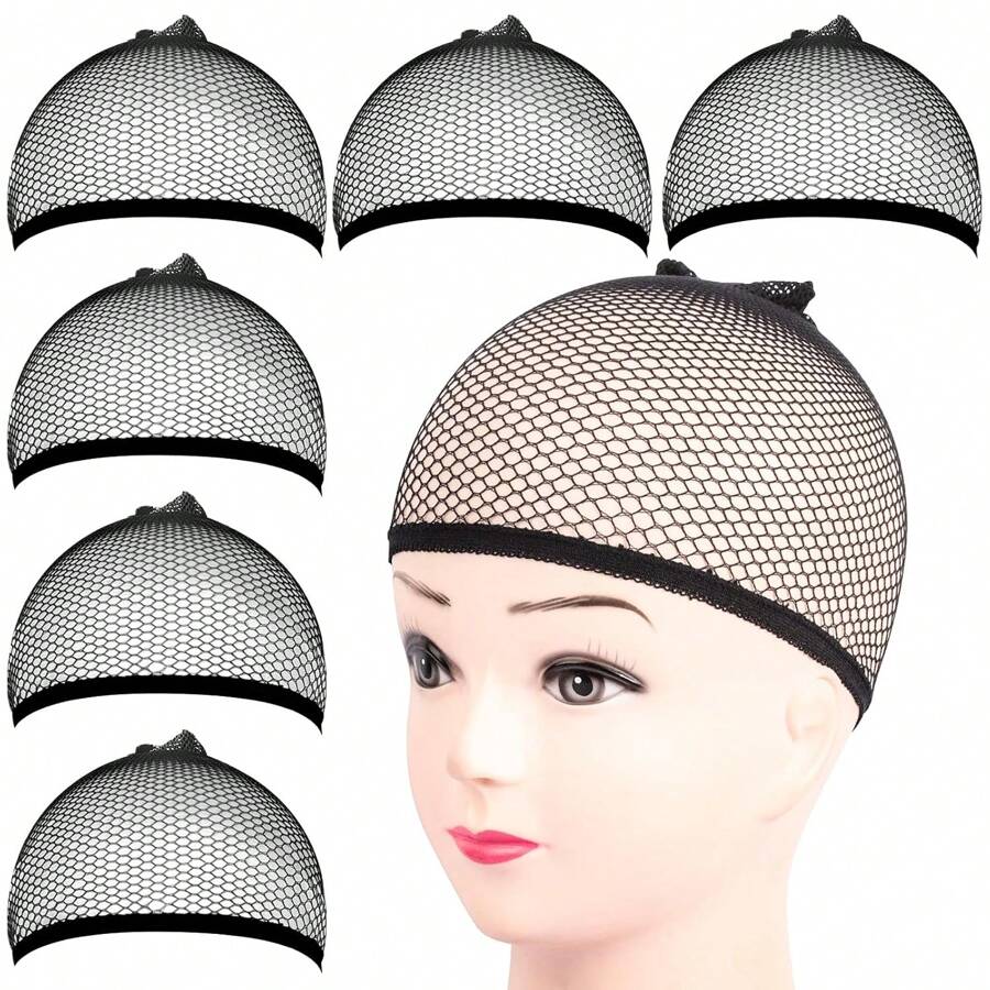 1/10/20 piezas Gorros para peluca, 6 piezas Gorros de malla negra para peluca, Redes para cabello de extremo cerrado, Gorros de forro interior tejidos unisex, Gorros para peluca de cosplay de Halloween - Negro - Ver 1