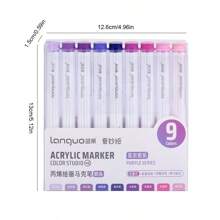 9色丙烯颜料马克笔套装，色彩鲜艳，可叠放，创意软头，适用于绘画、DIY涂鸦艺术创作，是学校和美术用品的理想之选，也是开学季必备品。 - 彩色 - 查看 7