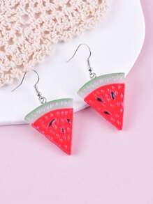 1 Pair Resin Watermelon Fruit Shape Earrings, Women Party Decor Jewelry