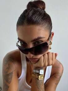 1pc Oversized Frame Wraparound Y2K Futuristic Fashion Glasses For Summer Beach Vacation,Outdoor,Travel - gradient gray - View 3