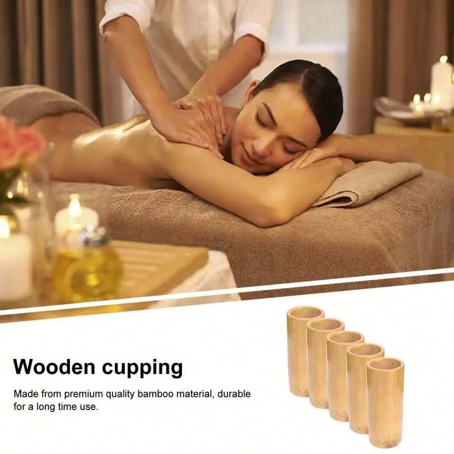 5 件装竹制拔罐器吸盘适用于木制家用按摩