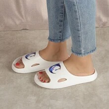 Women/Men Summer Slippers, Indoor Outdoor Bathroom Shower Sandals, Couples Cartoon Slippers, Black/White/Pink - Crystal Moon White - View 3