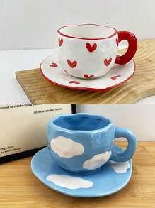 极简主义陶瓷不对称马克杯带碟早餐牛奶咖啡杯办公室宿舍专用杯碟套装 - 多選 - 查看 18