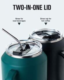 50oz Large Insulated Mug Tumbler With Handle And Straw, Stainless Steel Water Cup With 2-In-1 Lid, Suitable For Outdoor And Office - Indigo Crush - 查看 3