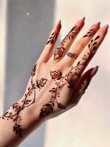 STARTTOOS 1pc Chestnut Henna Hand-Painted Tattoo Paste, Semi-Permanent Pigment For Body Skin Art Decorative Painting, Long-Lasting Botanical Tattoo Dye,Tattoo Stencil - Maroon - View 6