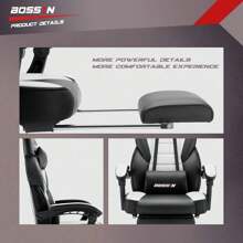 BOSSIN Gaming Chair with Footrest and Massage 400lb Weight Capacity, Big and Tall Gaming Chair for Adults, Ergonomic Heavy Duty Gaming Chair with Large Size Seat and High Back - Blanco - Ver 5