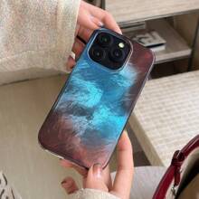 Icy Gradient Blue-Brown IMD Laminated Feather Boa Pattern Phone Case Compatible With IPhone 16 Pro Max/15 Pro Max/14 Pro/13/12