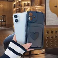 1pc Built-In Card Holder Dopamine Chic Matte Cute Heart-Shaped Step Photo Frame Phone Case, Compatible With IPhone 12/13 Pro Max, Honor X7, Galaxy A56 5G, Infinix Smart 8, Infinix Hot 40i, Spark 20, Spark 20C, Spark Go 2024, Redmi Note 14 5G, Moto E22/E22i, OPPO A54, Minimalist Design For Daily Use And Outdoor Carry, Shockproof Full Coverage Protection