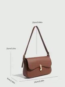 Barlang 彩色方包、单肩包、法棍包、复古锁扣小方包、腋下包、时尚百搭手提包、适合所有女性的圣诞礼物包，可调节肩带可肩背或斜挎 - 棕色 - 查看 2