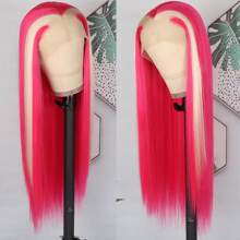 13X4 Pink & Brown Lace Front Wigs Pre Plucked Soft Free Part Long Straight Wigs Glueless Pink Skunk Stripe Wig Wear And Go Wig Heat Resistant Fiber Hair Synthetic Lace Front Wigs For Fashion Women For Daily Christmas Party Cosplay Use - 挑染金色 - 查看 4