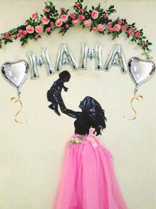 6pcs Heart Balloon Set, 16inch Gold/Silver/Rose Gold MAMA Letter Balloon Suitable For Birthday, Mother's Day, Party Decoration - Multicolor - View 4