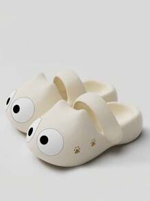 Summer Cat Hollow Out Slippers, Cute Cartoon Anti-Slip Indoor House Slippers For Women, Slip On Closed Toe Kitty Design Sandals - White - View 4