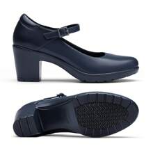 Wide Fit Women's Chunky Low Block Heels Mary Jane Closed  Round Toe Work Pumps Comfortable Elegant Dress Wedding Shoes - 藍色 - 查看 7
