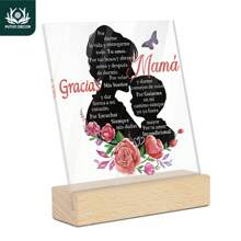 Putuo Decor 1 件西班牙方形亚克力标牌木质底座桌面装饰，Gracias Mama Por Darme La Vida Y Entregarme Todo Tu Amor，适合家庭农舍客厅壁炉的桌面装饰，母亲节礼物 - 彩色 - 查看 12