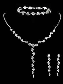3pcs Set Luxury Rhinestone Necklace & Earrings, Elegant Design For Ceremony, Party, Holiday, Suitable For Women - Silver - View 4