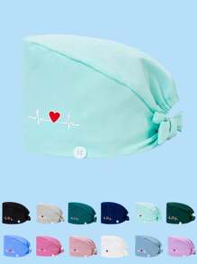 1 件女士高档棉涤纶材质心形刺绣设计系带护士帽，抗菌防尘，后部松紧，侧面有口罩带钩，适合医生、护士以及所有医务、美容、兽医工作者 - 彩色 - 查看 9