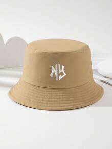 1 件男女通用纯色 NY 字母刺绣渔夫帽，户外运动旅行海滩必备渔夫帽，透气时尚百搭太阳帽