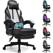 BOSSIN Gaming Chair with Footrest and Massage 400lb Weight Capacity, Big and Tall Gaming Chair for Adults, Ergonomic Heavy Duty Gaming Chair with Large Size Seat and High Back - Blanco - Ver 1