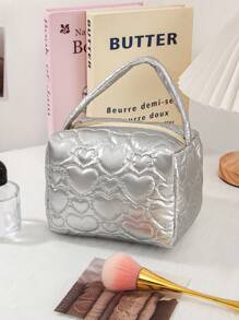 1Piece New Style Fashion Quilted Embroidered Heart Pillow Bag Handbag Large Capacity Girl Storage Bag Cosmetic Bag Roomy Cosmetic Bag And Makeup Brushes Storage Bag Pouch Purse Organizer - Multicolor - View 11