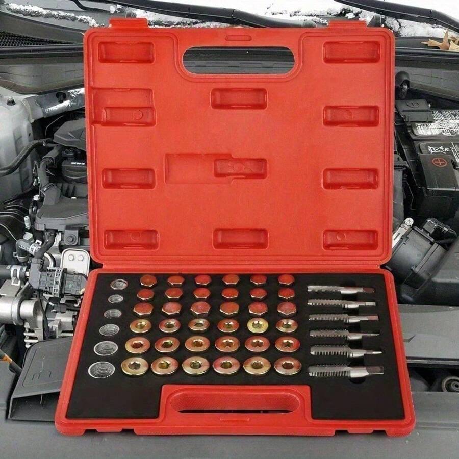 Oil Pan Thread Repair Kit 114pcs Sump Gearbox Drain Plug Tool Set M13 - M22 For Oil Drain Plug Repair Use On A Variety Of Vehicles Machinery With Oil Pan - Variant1 - View 1
