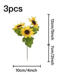 1 Bunch (5 Branches) 13 Inch(H) Simulation Sunflower Bouquet Home Living Room Bedroom Office Wedding Birthday Party Tabletop Decoration Hand Flower Shooting Props Gifts Graduation