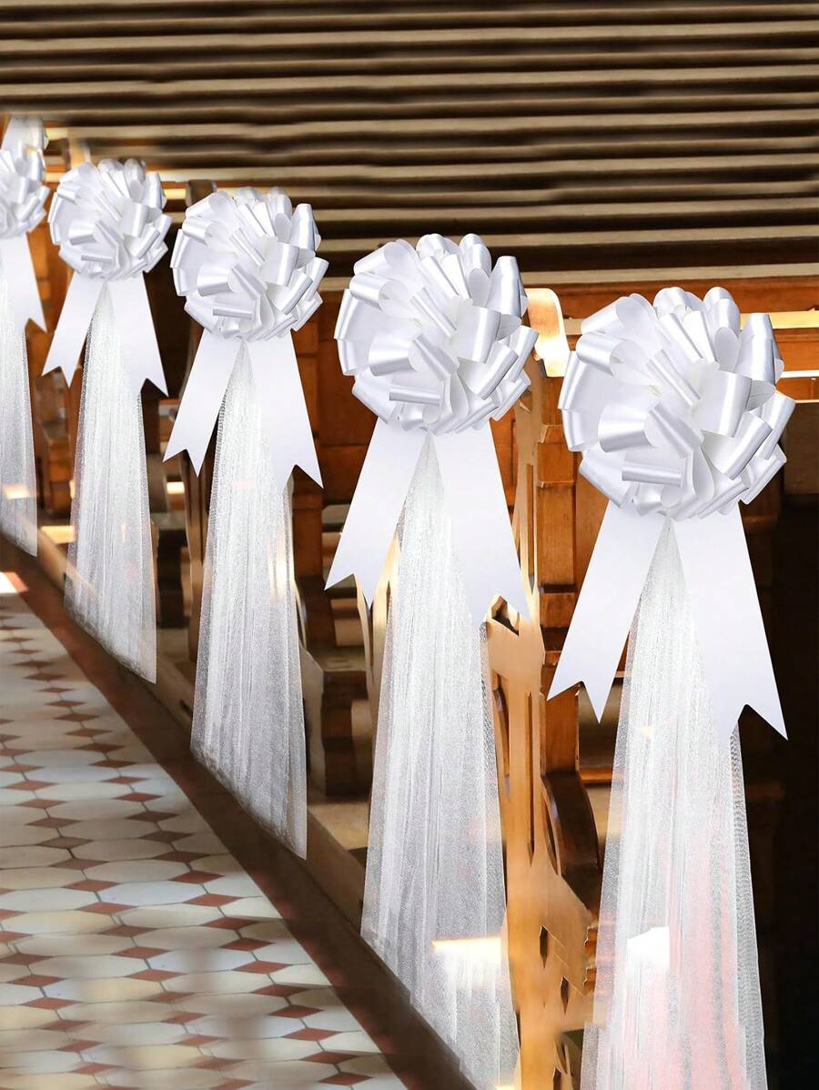 6 件/4 件/2 件 47 英寸（约 120 厘米）大型欧根纱蝴蝶结婚礼过道装饰，适合新娘送礼会、周年纪念、母亲节（白色）
