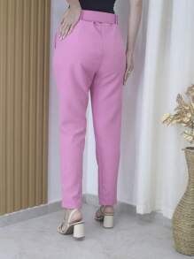 Women's Tailored Formal Pants In Polyester Elastane With Belt - Maxma 6622 - Coral 2 - View 3